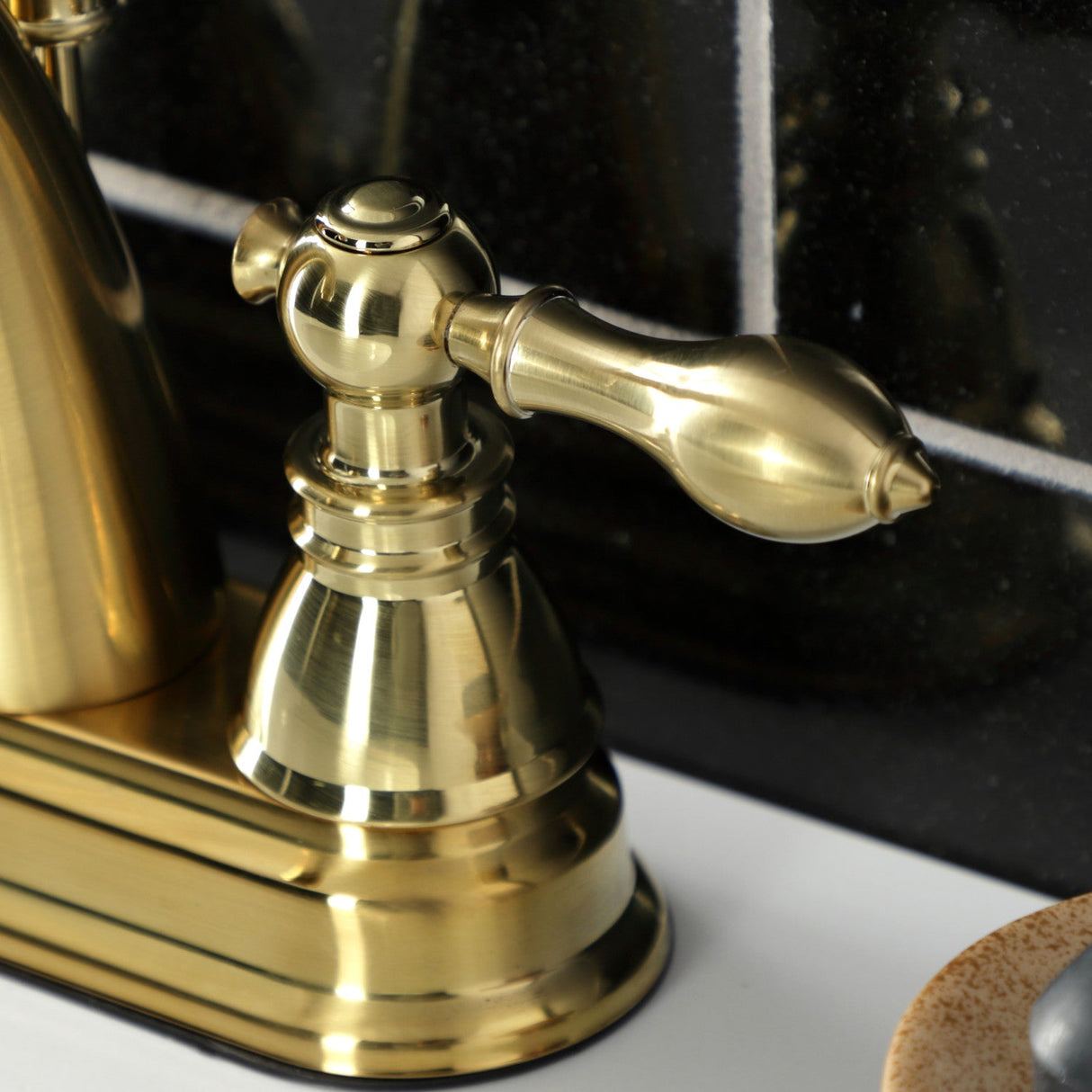 American Classic FSY5613ACL Two-Handle 3-Hole Deck Mount 4" Centerset Bathroom Faucet with Plastic Pop-Up, Brushed Brass