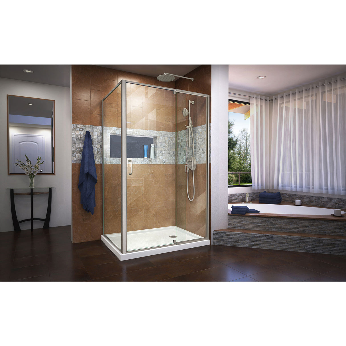 DreamLine Flex 34 1/2 in. D x 38-42 in. W x 72 in H Semi-Frameless Pivot Shower Enclosure in Brushed Nickel