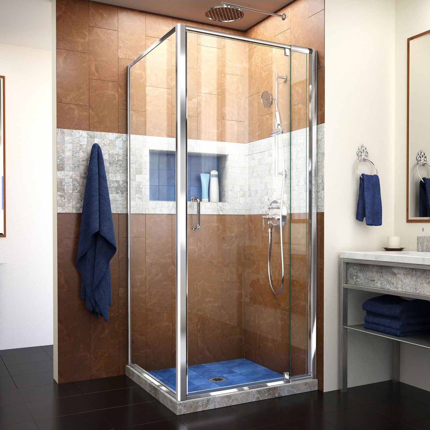 DreamLine Flex 34 1/2 in. D x 32-36 in. W x 72 in. H Semi-Frameless Pivot Shower Door in Chrome