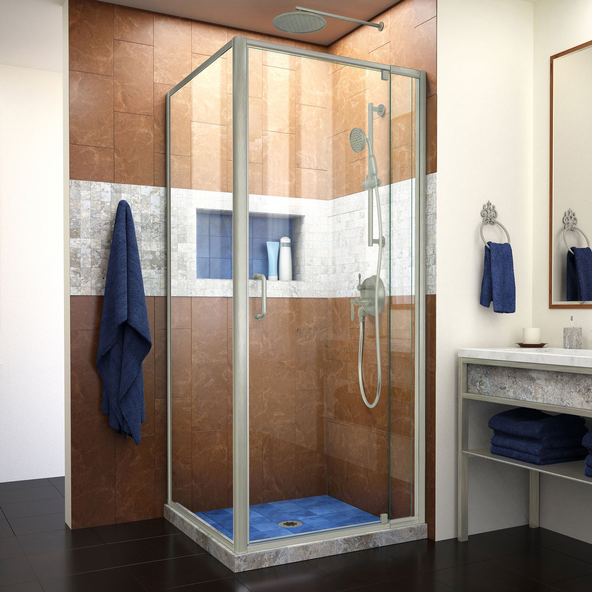 DreamLine Flex 30 1/2 in. D x 28-32 in. W x 72 in. H Semi-Frameless Pivot Shower Enclosure in Brushed Nickel
