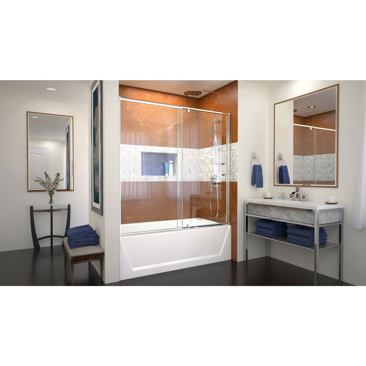 DreamLine Flex 56-60 in. W x 58 in. H Semi-Frameless Pivot Tub Door in Chrome