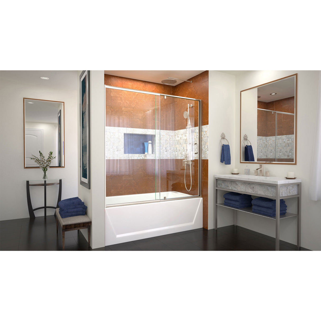 DreamLine Flex 56-60 in. W x 58 in. H Semi-Frameless Pivot Tub Door in Brushed Nickel