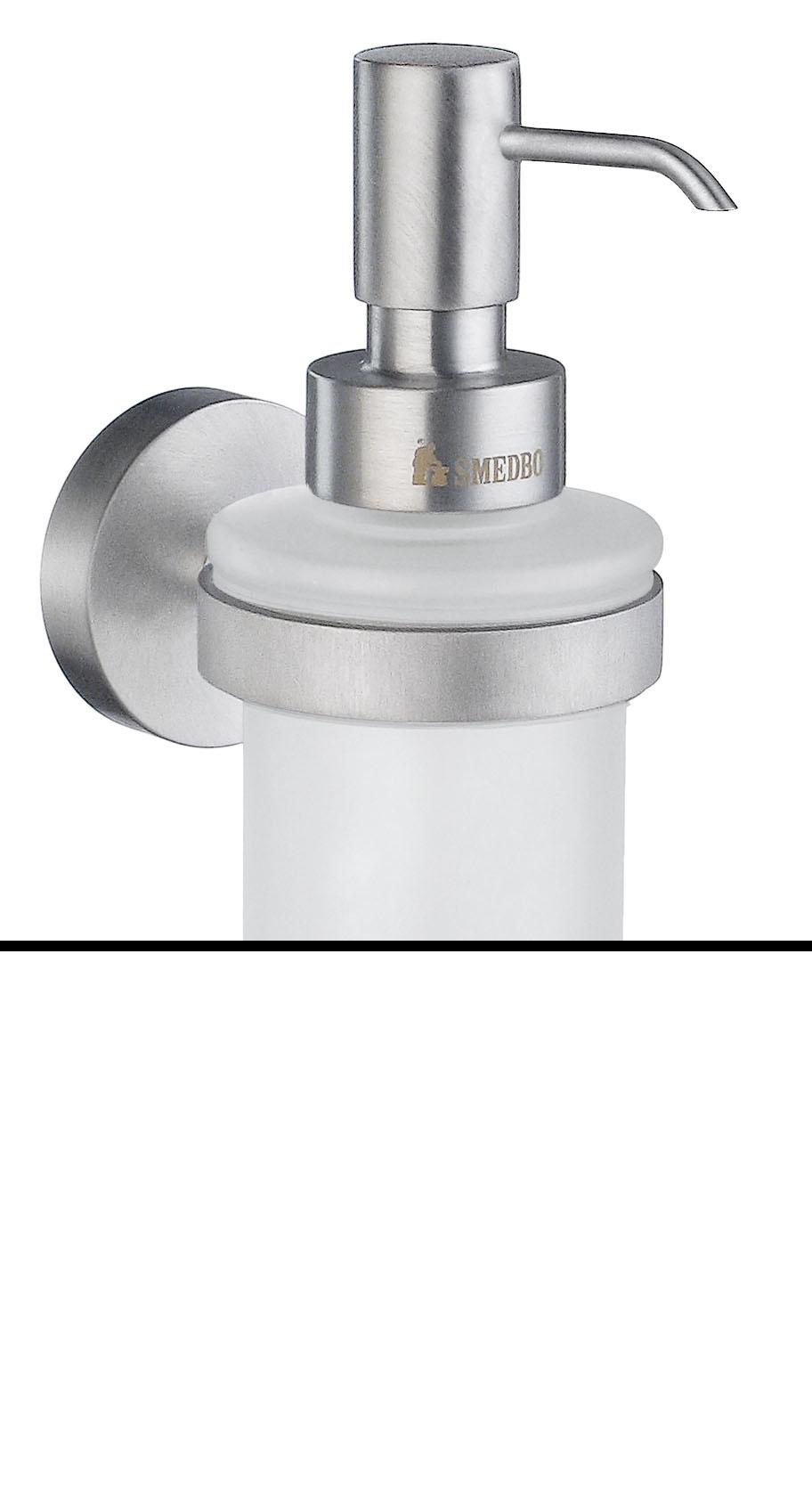 Smedbo Home Holder with Glass Soap Dispenser in Frosted Glass in Brushed Chrome