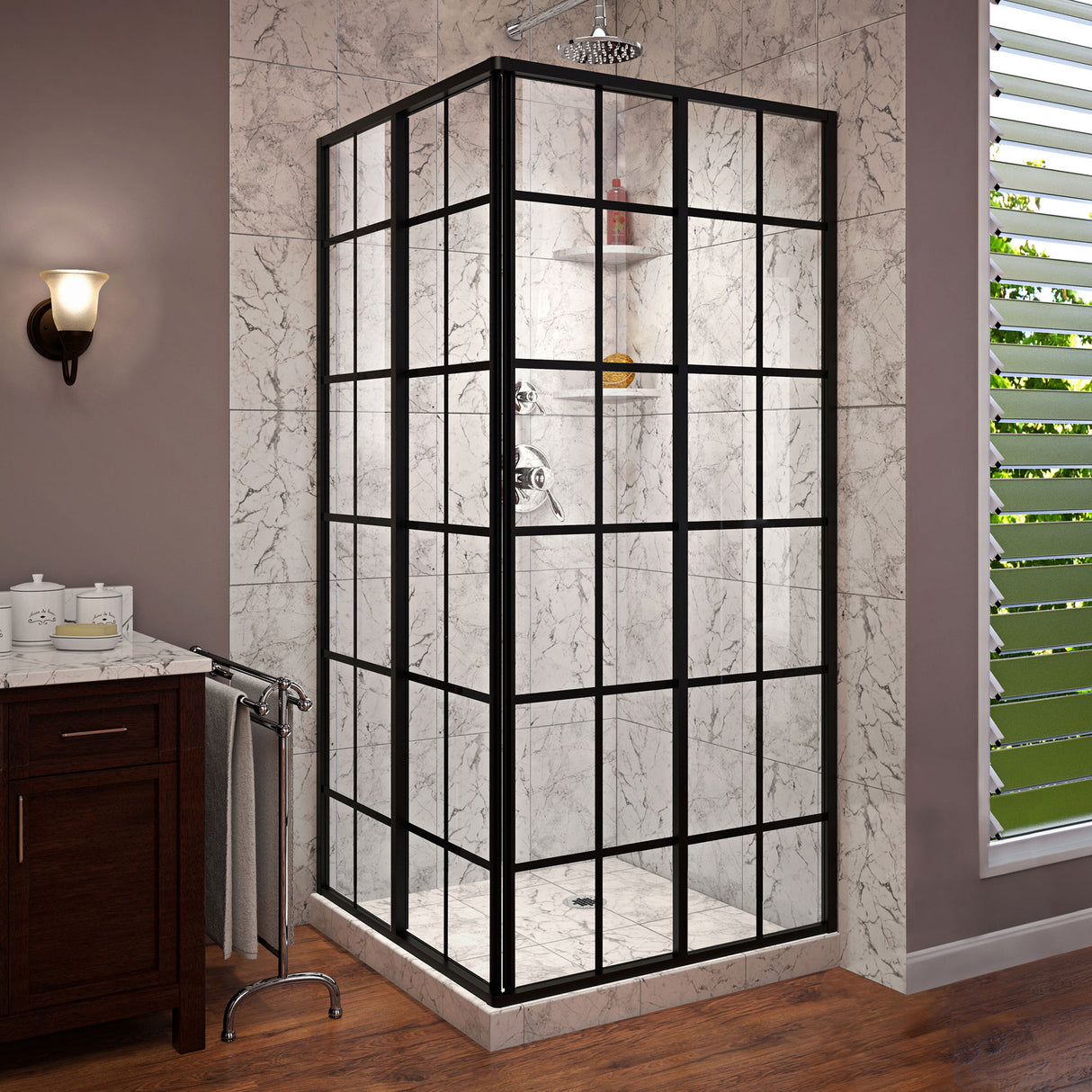 DreamLine French Corner 40 1/2 in. D x 40 1/2 in. W x 72 in. H Framed Sliding Shower Enclosure in Satin Black