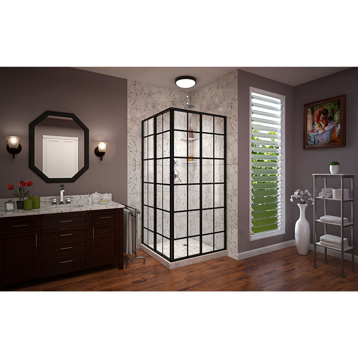 DreamLine French Corner 40 1/2 in. D x 40 1/2 in. W x 72 in. H Framed Sliding Shower Enclosure in Satin Black