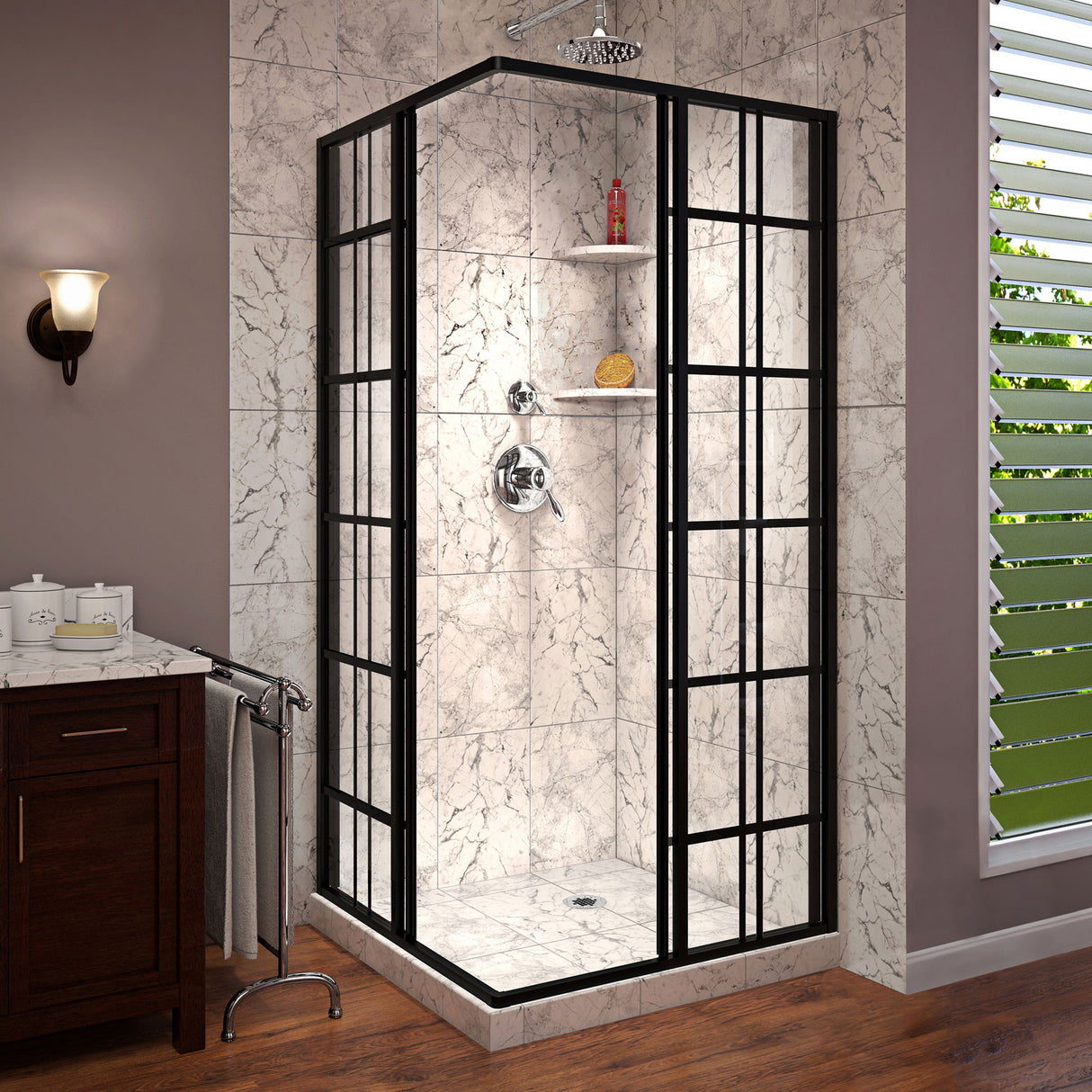 DreamLine French Corner 34 1/2 in. D x 34 1/2 in. W x 72 in. H Framed Sliding Shower Enclosure in Satin Black