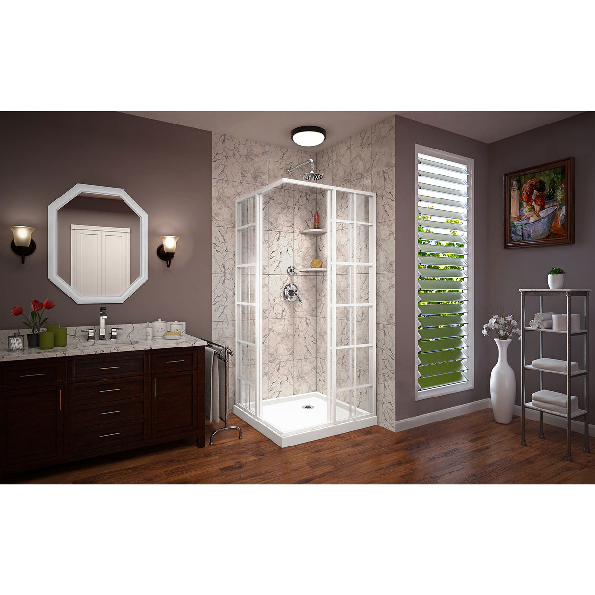 DreamLine French Corner 34 1/2 in. D x 34 1/2 in. W x 72 in. H Framed Sliding Shower Enclosure in White