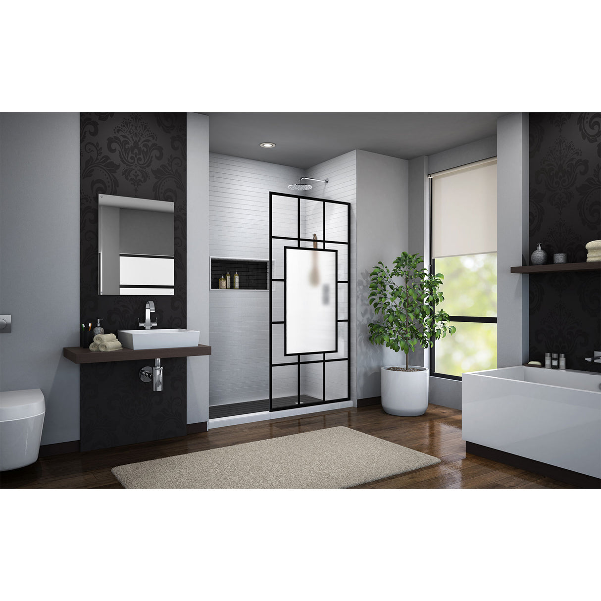DreamLine French Linea Avignon 34 in. W x 72 in. H Single Panel Frameless Shower Door, Open Entry Design in Satin Black