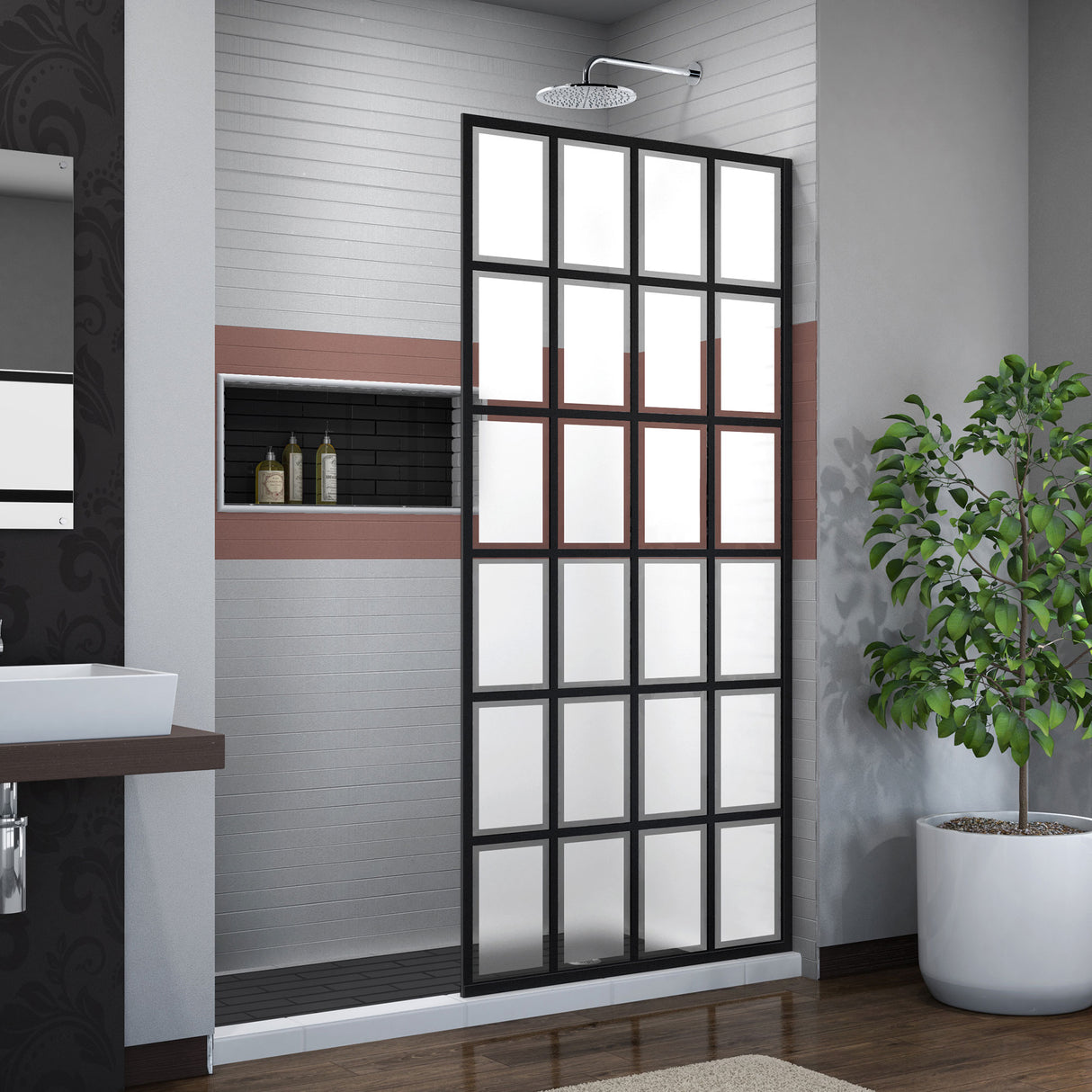 DreamLine French Linea Rhone 34 in. W x 72 in. H Single Panel Frameless Shower Door, Open Entry Design in Satin Black