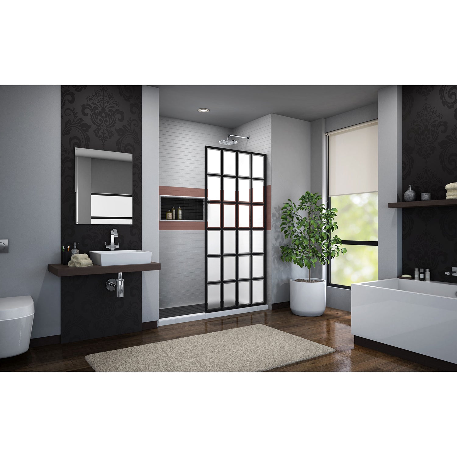 DreamLine French Linea Rhone 34 in. W x 72 in. H Single Panel Frameless Shower Door, Open Entry Design in Satin Black
