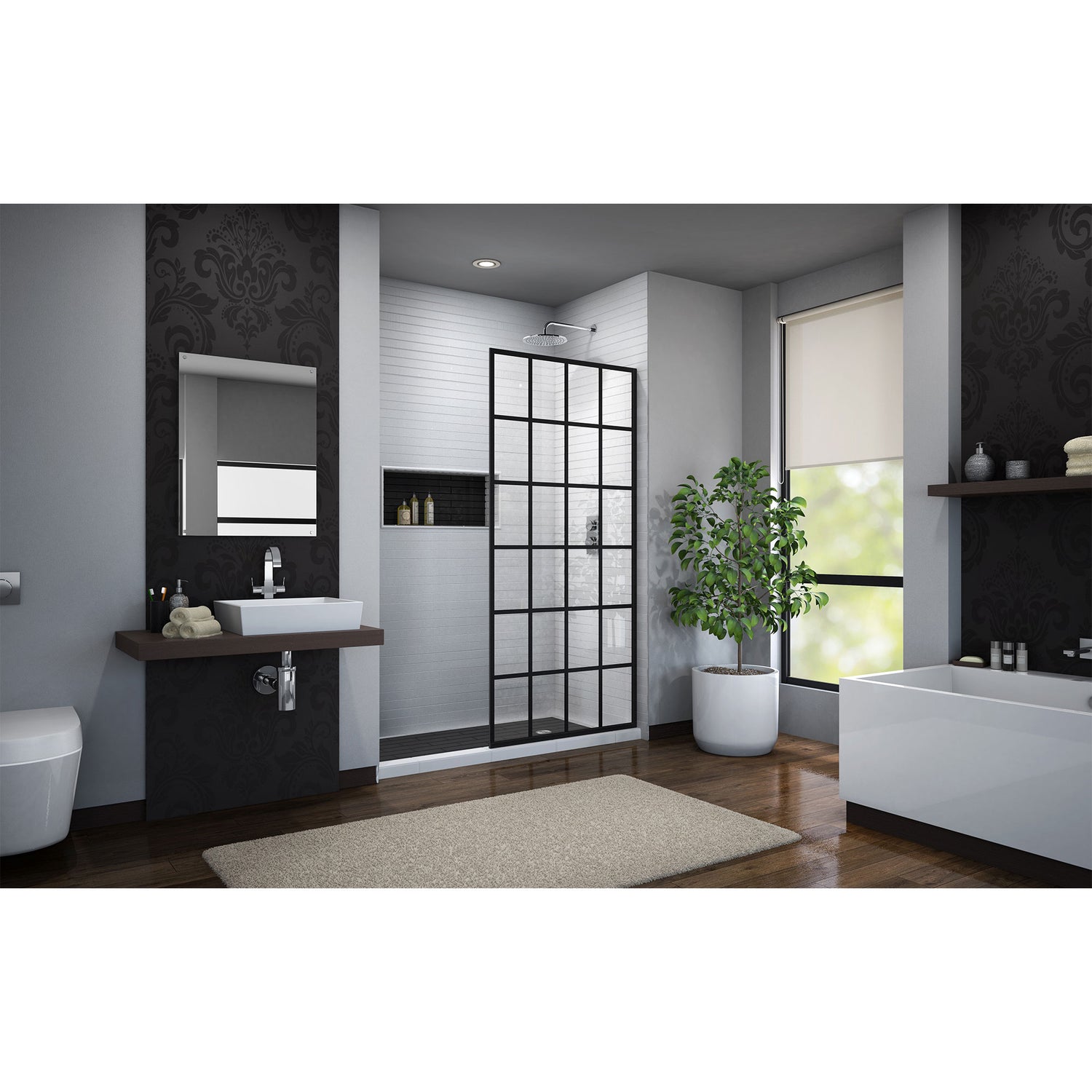 DreamLine French Linea Toulon 34 in. W x 72 in. H Single Panel Frameless Shower Door, Open Entry Design in Satin Black