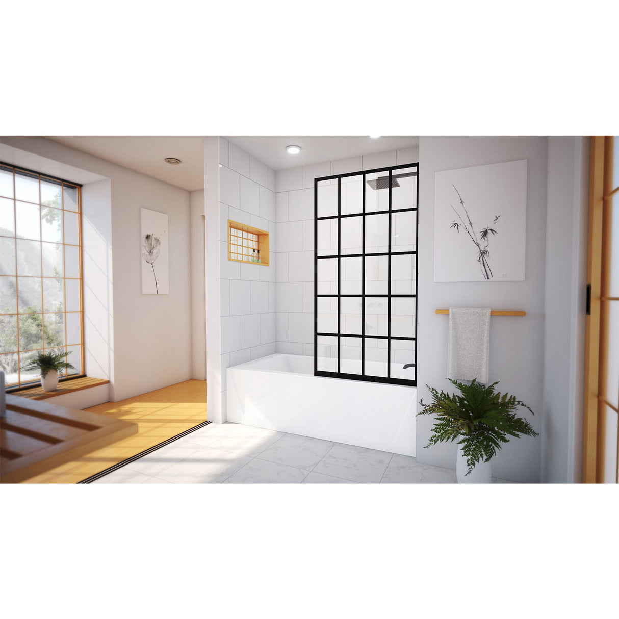 DreamLine French Linea Toulon 30 in. W x 58 in. H Frameless Single Panel Tub Screen in Satin Black