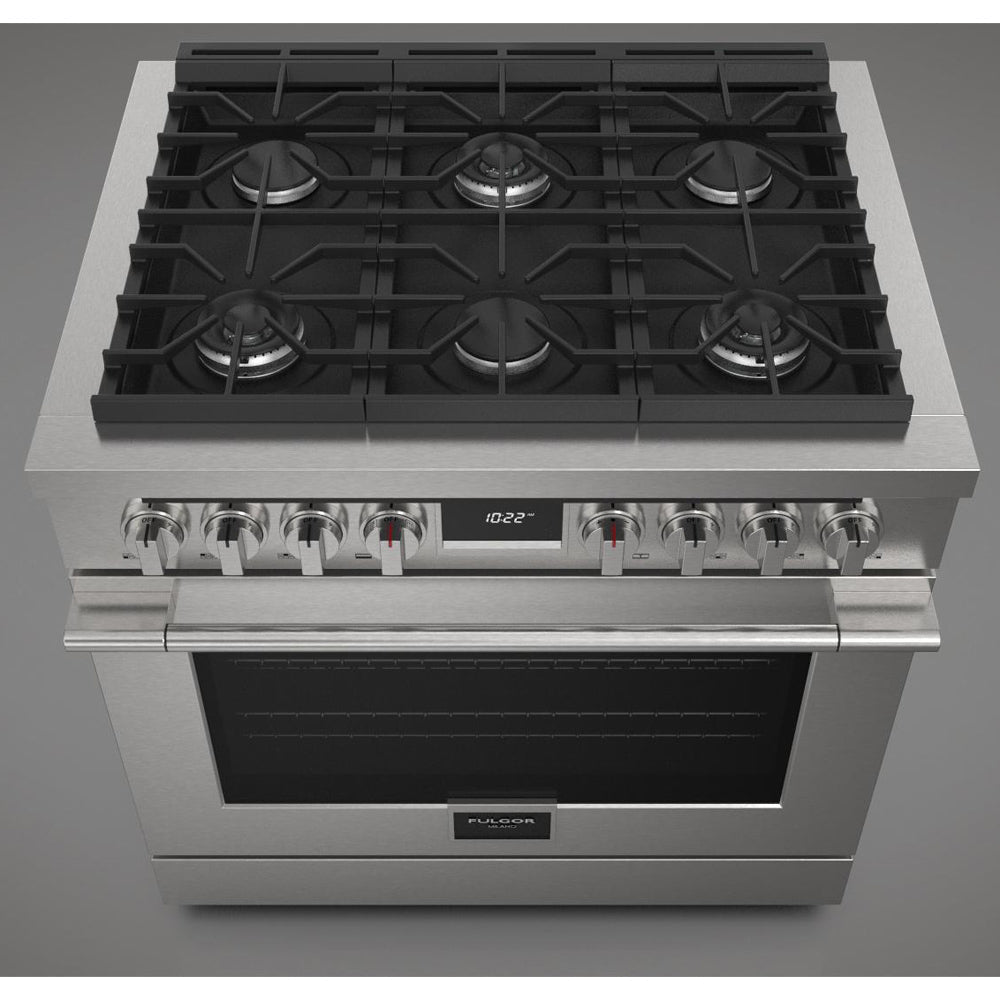 Fulgor Milano 36 in. 400 Series Accento Dual Fuel Range in Stainless Steel (F4PDF366S1)