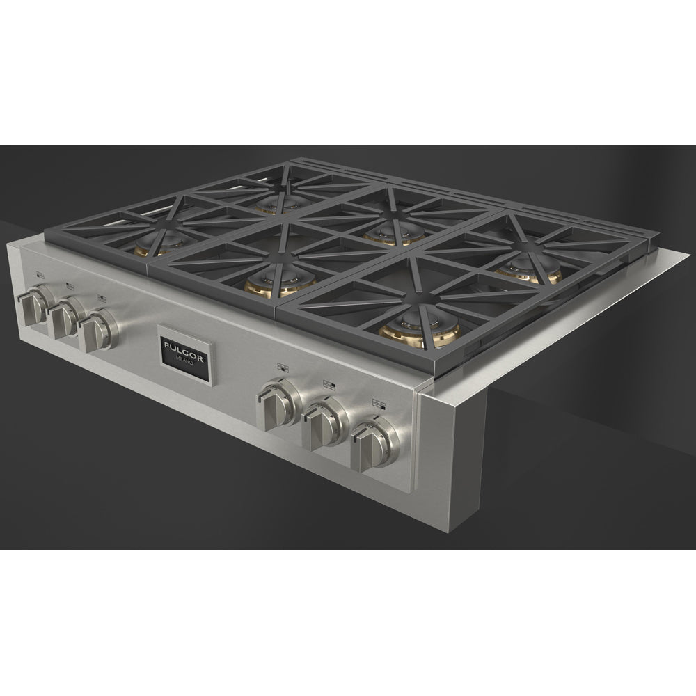 Fulgor Milano 36 in. 600 Professional Series All Gas Rangetop in Stainless Steel (F6GRT366S1)