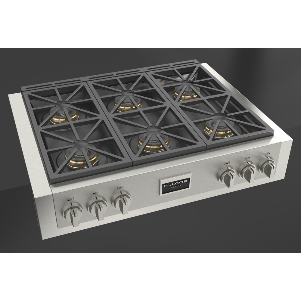 Fulgor Milano 36 in. 600 Professional Series All Gas Rangetop in Stainless Steel (F6GRT366S1)