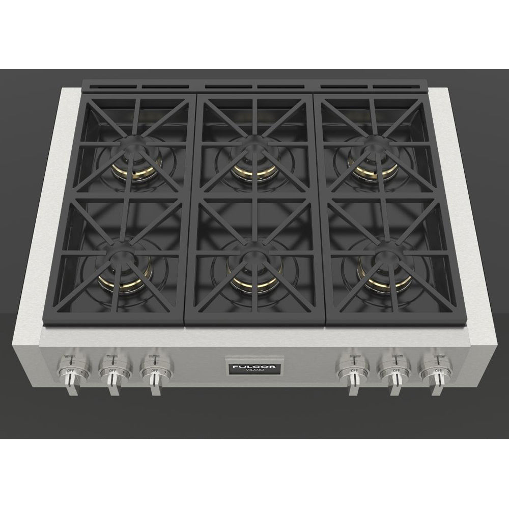 Fulgor Milano 36 in. 600 Professional Series All Gas Rangetop in Stainless Steel (F6GRT366S1)