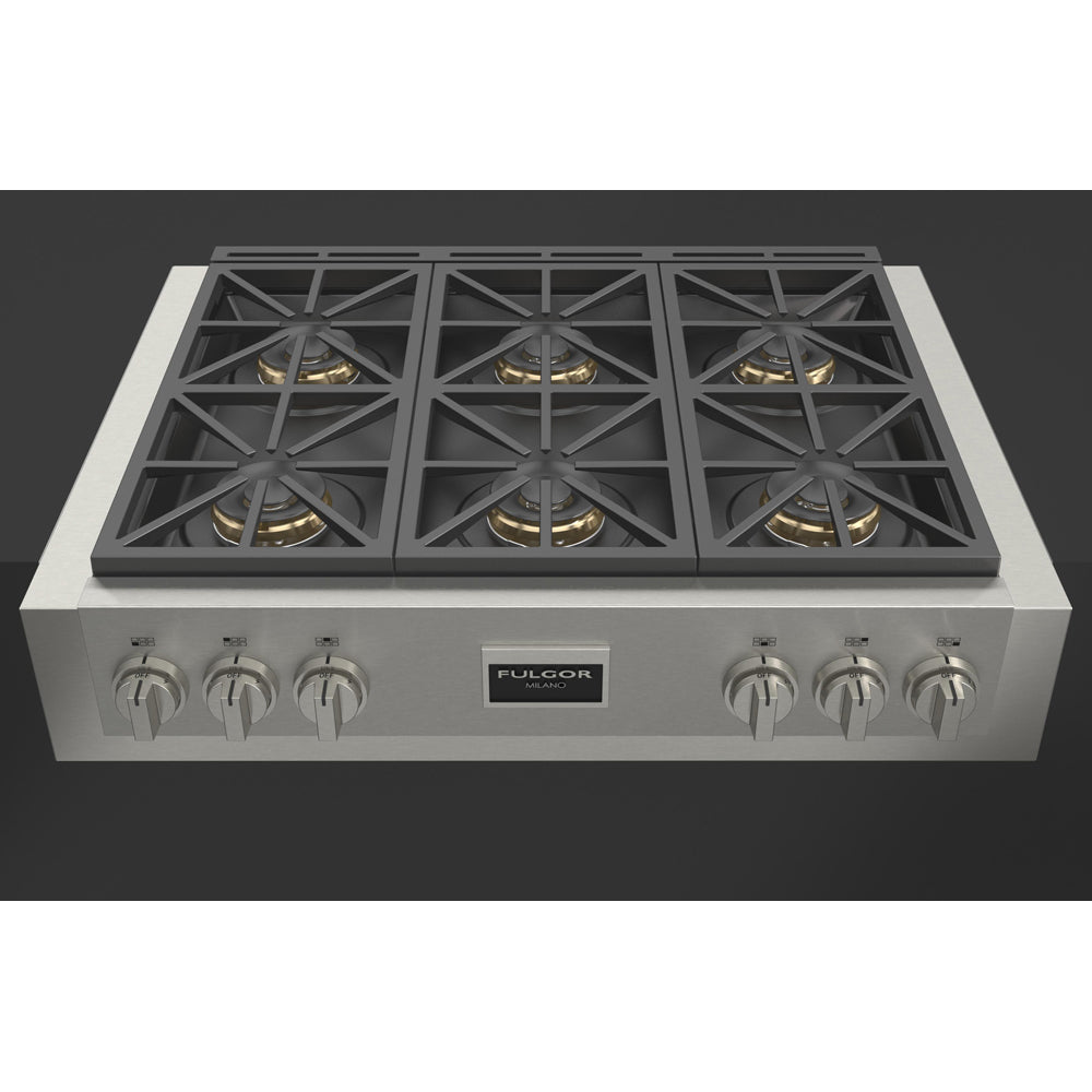 Fulgor Milano 36 in. 600 Professional Series All Gas Rangetop in Stainless Steel (F6GRT366S1)