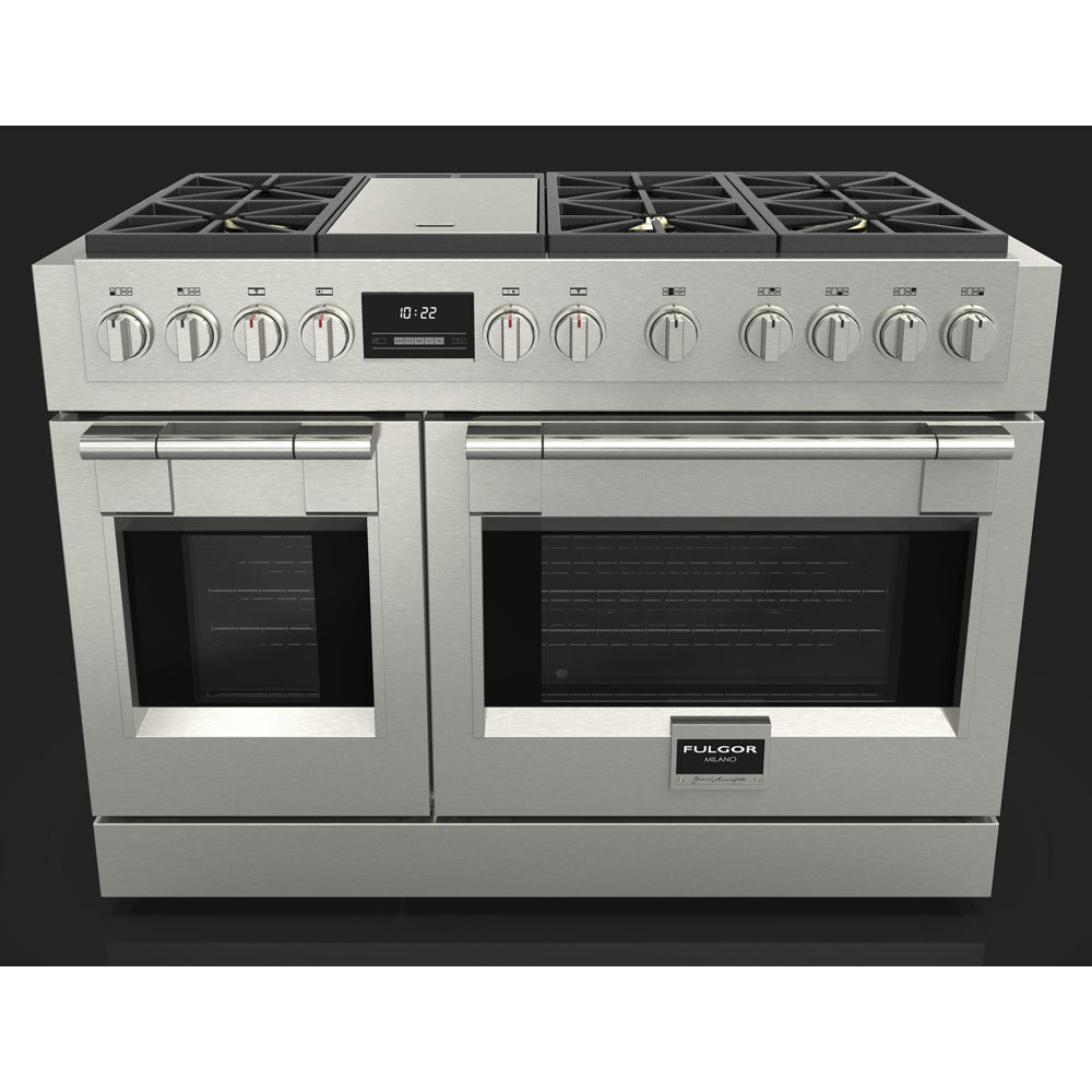 Fulgor Milano 48 in. 600 Series Pro All Gas Range with 6 Burners and Trilaminate Griddle in Stainless Steel (F6PGR486GS2)