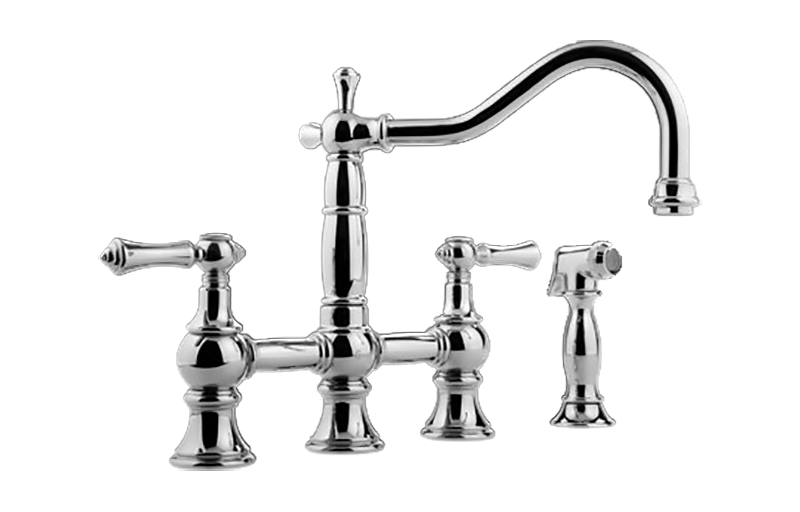 GRAFF Vintage Brushed Brass Bridge Kitchen Faucet with Side Spray G-4845-LM15-VBB
