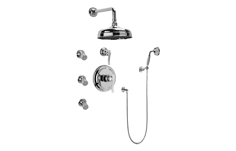 GRAFF Polished Nickel Full Thermostatic Shower System with Transfer Valve (Rough & Trim) GA5.222B-LM20S-PN