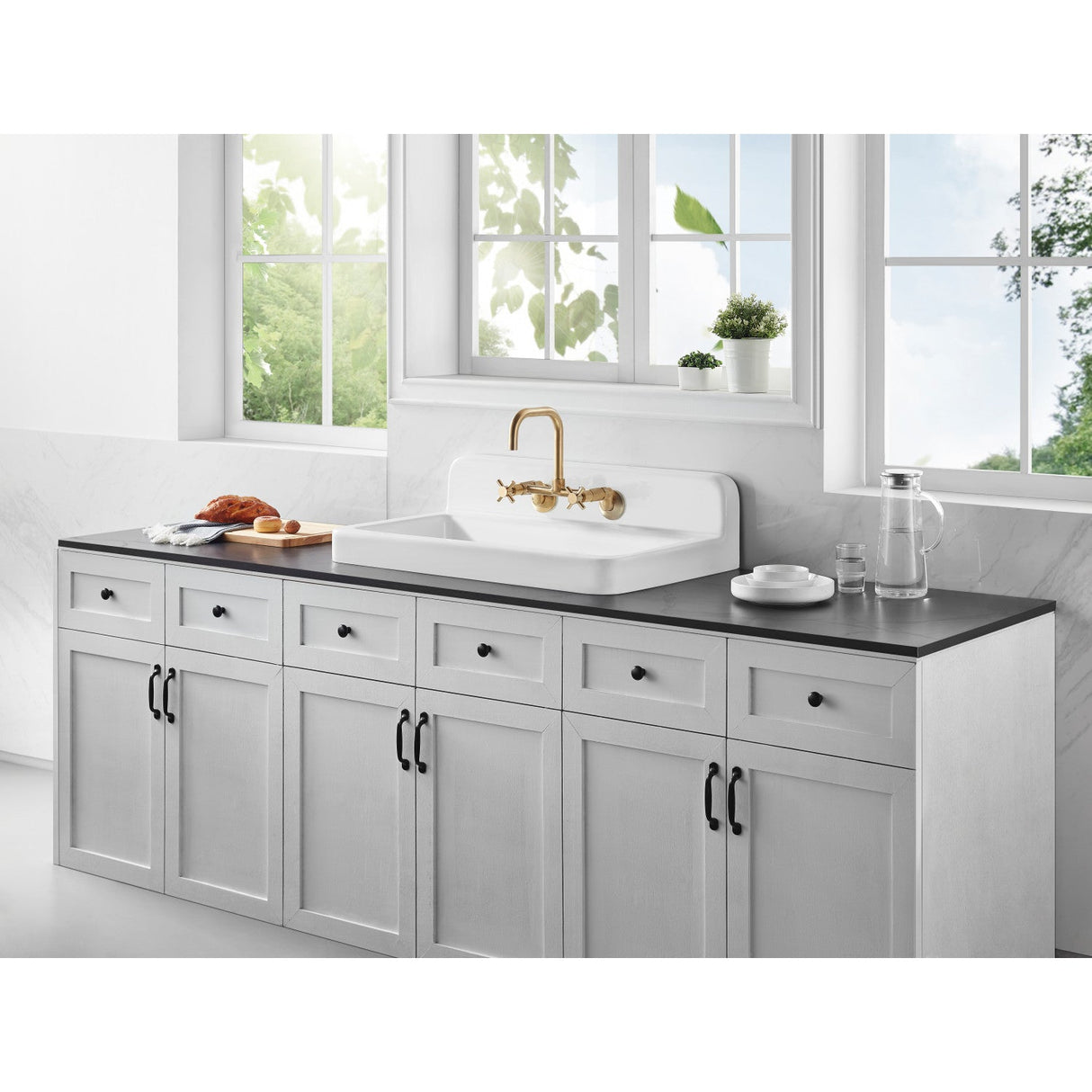 Petra Galley GCKWS331916W8 33-Inch x 19-Inch Cast Iron Wall Mount Kitchen Sink, White