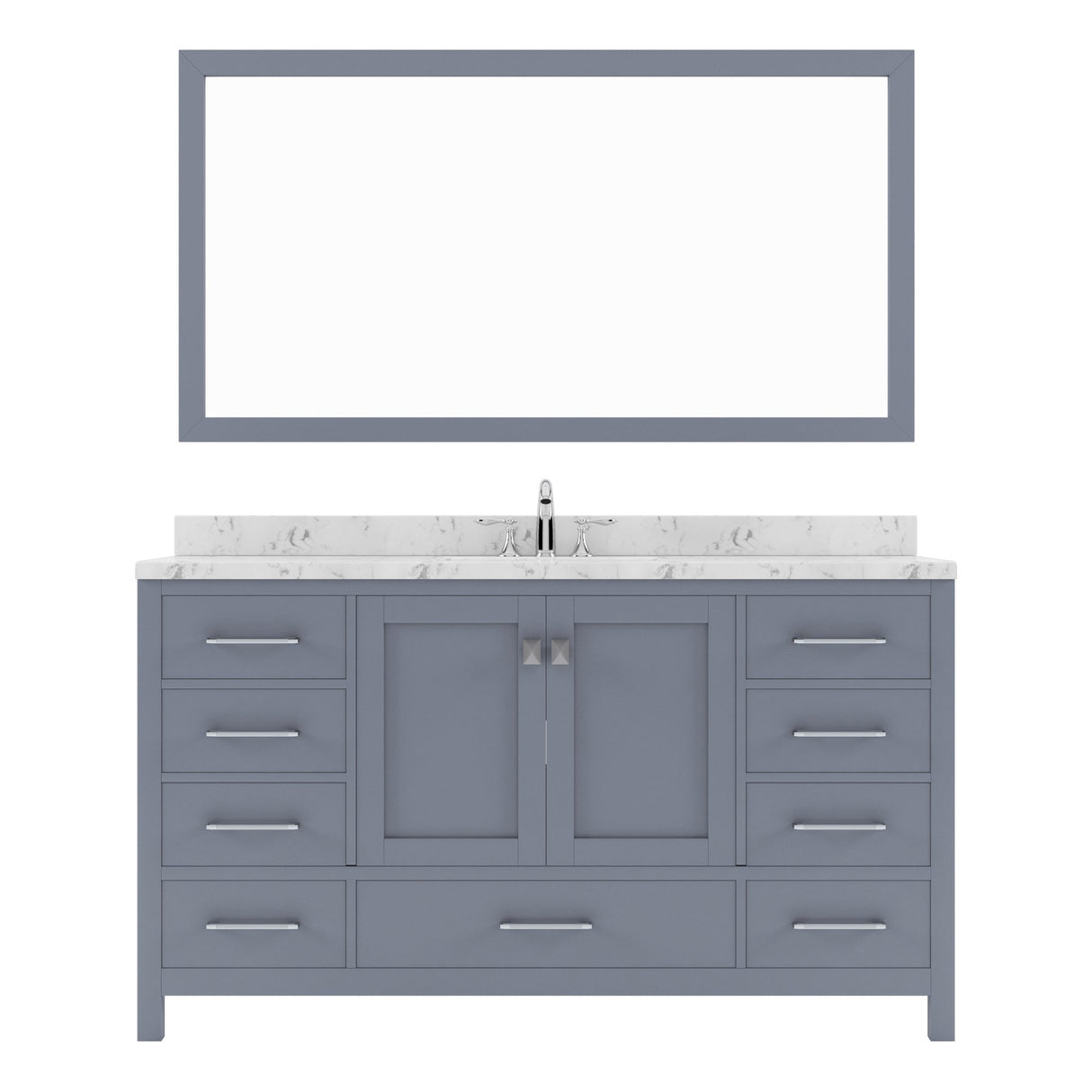 Virtu USA Caroline Avenue 60" Single Bath Vanity with White Quartz Top and Square Sink with Polished Chrome Faucet with Matching Mirror - Luxe Bathroom Vanities