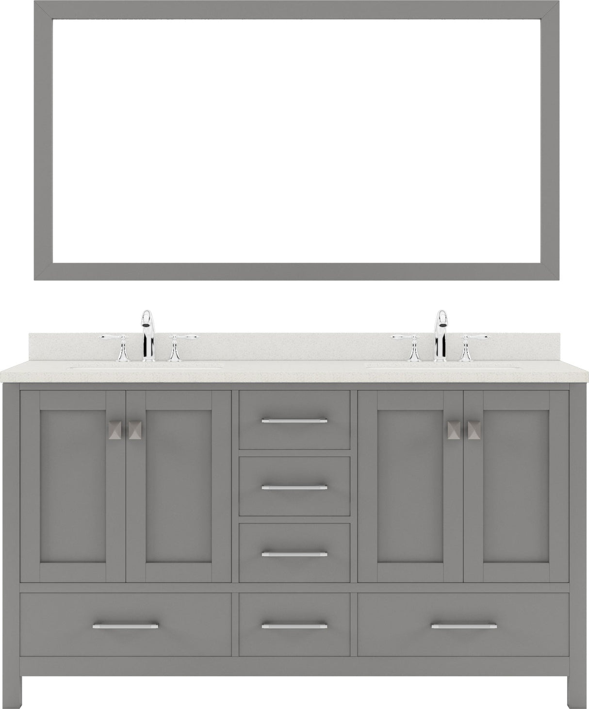 Virtu USA Caroline Avenue 60" Double Bath Vanity in White with White Quartz Top and Round Sinks with Brushed Nickel Faucets with Matching Mirror - Luxe Bathroom Vanities