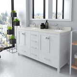 Virtu USA Caroline Avenue 60" Double Bath Vanity with Dazzle White Quartz Top and Round Sinks with Brushed Nickel Faucets with Matching Mirror