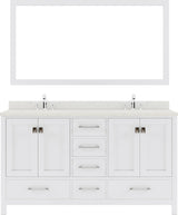 Virtu USA Caroline Avenue 60" Double Bath Vanity in White with White Quartz Top and Round Sinks with Brushed Nickel Faucets with Matching Mirror - Luxe Bathroom Vanities
