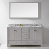 Virtu USA Caroline Avenue 60" Double Bath Vanity with White Marble Top and Square Sinks with Matching Mirror