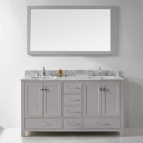 Virtu USA Caroline Avenue 60" Double Bath Vanity with White Marble Top and Square Sinks with Matching Mirror