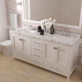 Virtu USA Caroline Avenue 72" Double Bath Vanity with White Quartz Top and Square Sinks with Polished Chrome Faucets with Matching Mirror