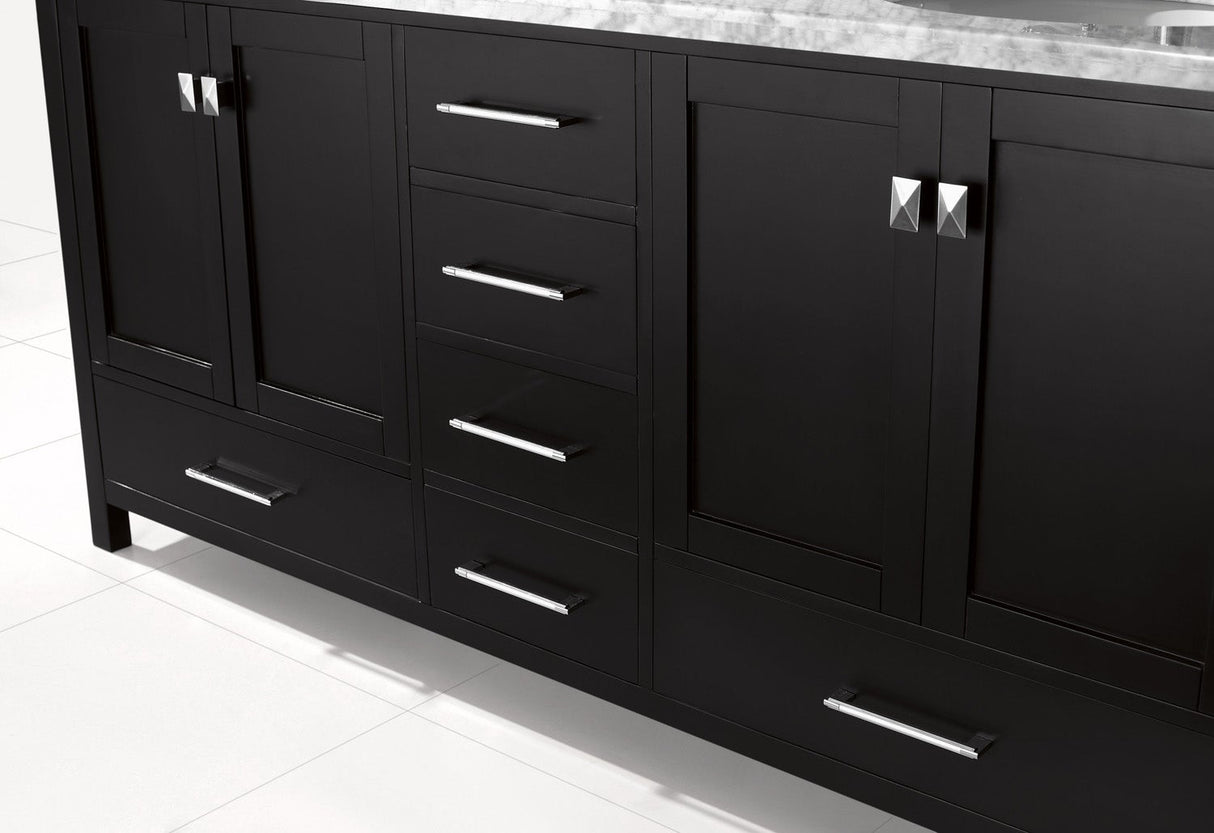 Virtu USA Caroline Avenue 72" Double Bath Vanity with White Marble Top and Round Sinks with Brushed Nickel Faucets with Matching Mirror