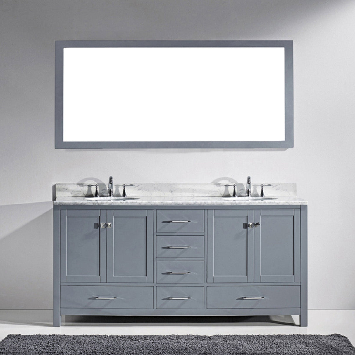 Virtu USA Caroline Avenue 72" Double Bath Vanity with White Marble Top and Round Sinks with Brushed Nickel Faucets with Matching Mirror