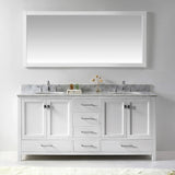 Virtu USA Caroline Avenue 72" Double Bath Vanity with White Marble Top and Round Sinks with Brushed Nickel Faucets with Matching Mirror