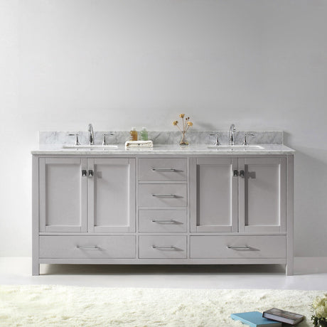 Virtu USA Caroline Avenue 72" Double Bath Vanity with White Marble Top and Square Sinks