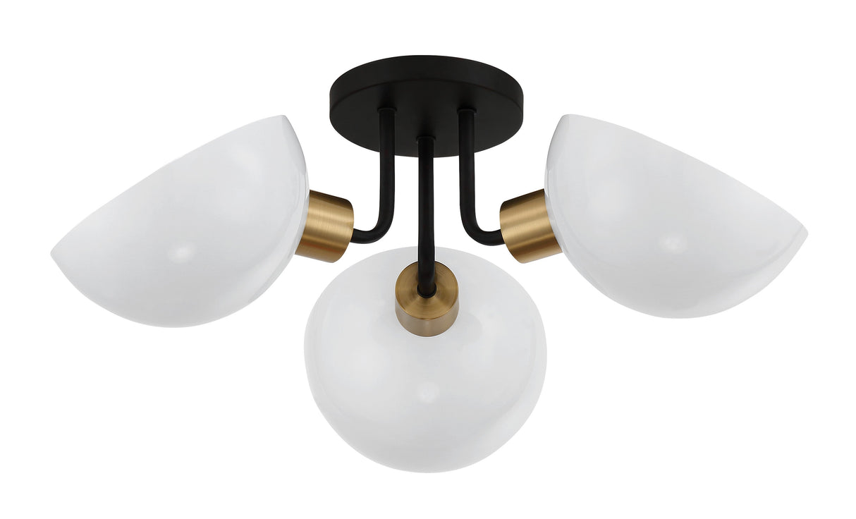 Gigi 3 Light Black + Aged Brass Semi Flush Mount GIG-810-BK-AG