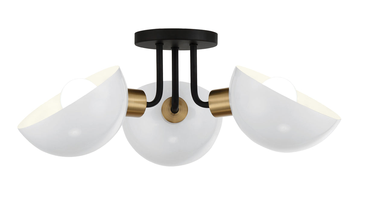Gigi 3 Light Black + Aged Brass Semi Flush Mount GIG-810-BK-AG