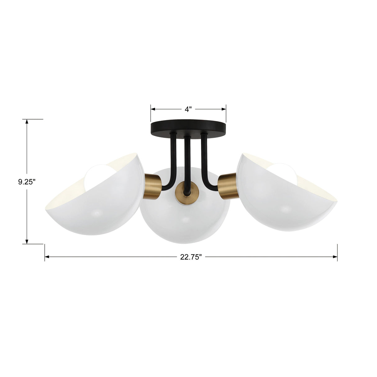 Gigi 3 Light Black + Aged Brass Semi Flush Mount GIG-810-BK-AG