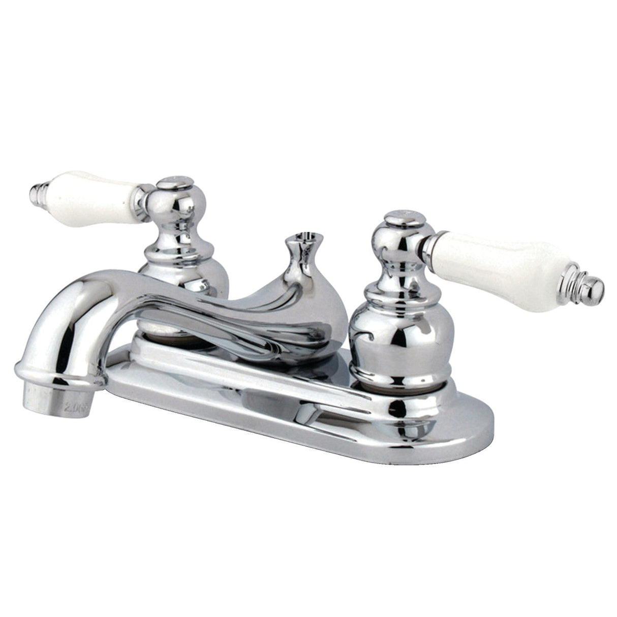 Restoration GKB601B Two-Handle 3-Hole Deck Mount 4" Centerset Bathroom Faucet with Plastic Pop-Up, Polished Chrome