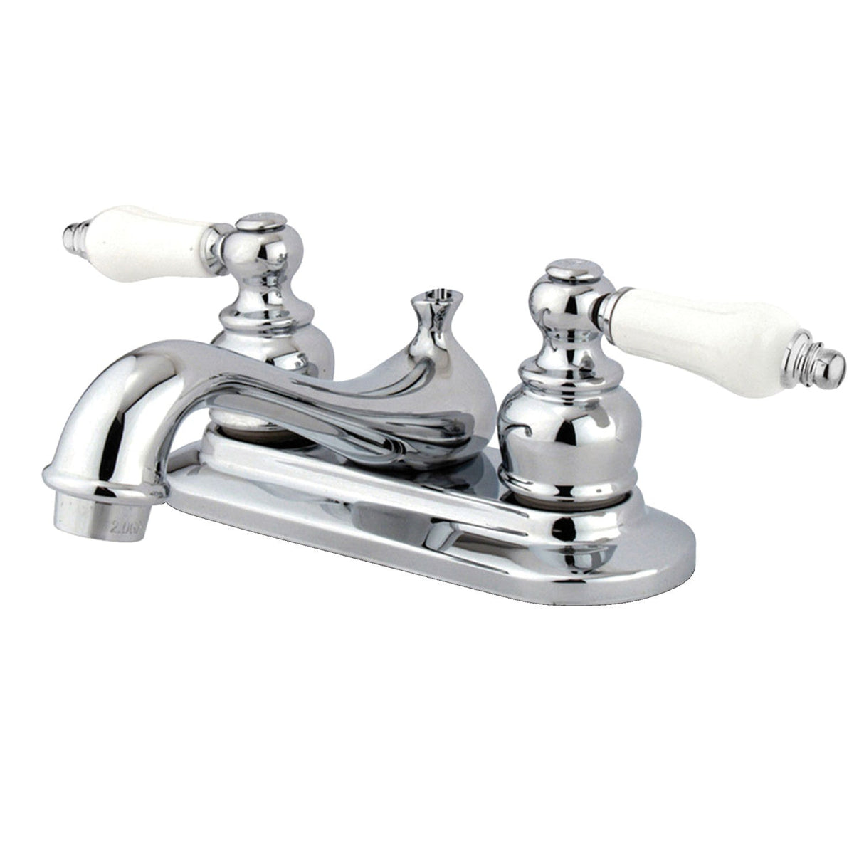 Restoration GKB601PL Two-Handle 3-Hole Deck Mount 4" Centerset Bathroom Faucet with Plastic Pop-Up, Polished Chrome