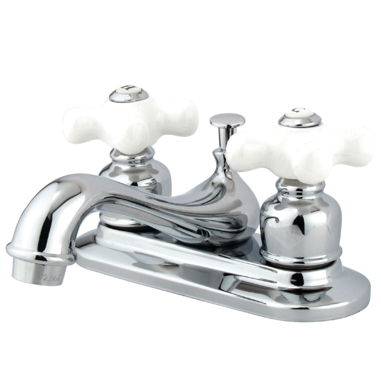 Restoration GKB601PX Two-Handle 3-Hole Deck Mount 4" Centerset Bathroom Faucet with Plastic Pop-Up, Polished Chrome