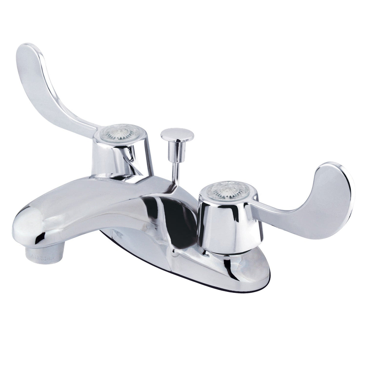 Vista GKB621ADA Two-Handle 3-Hole Deck Mount 4" Centerset Bathroom Faucet with Plastic Pop-Up, Polished Chrome