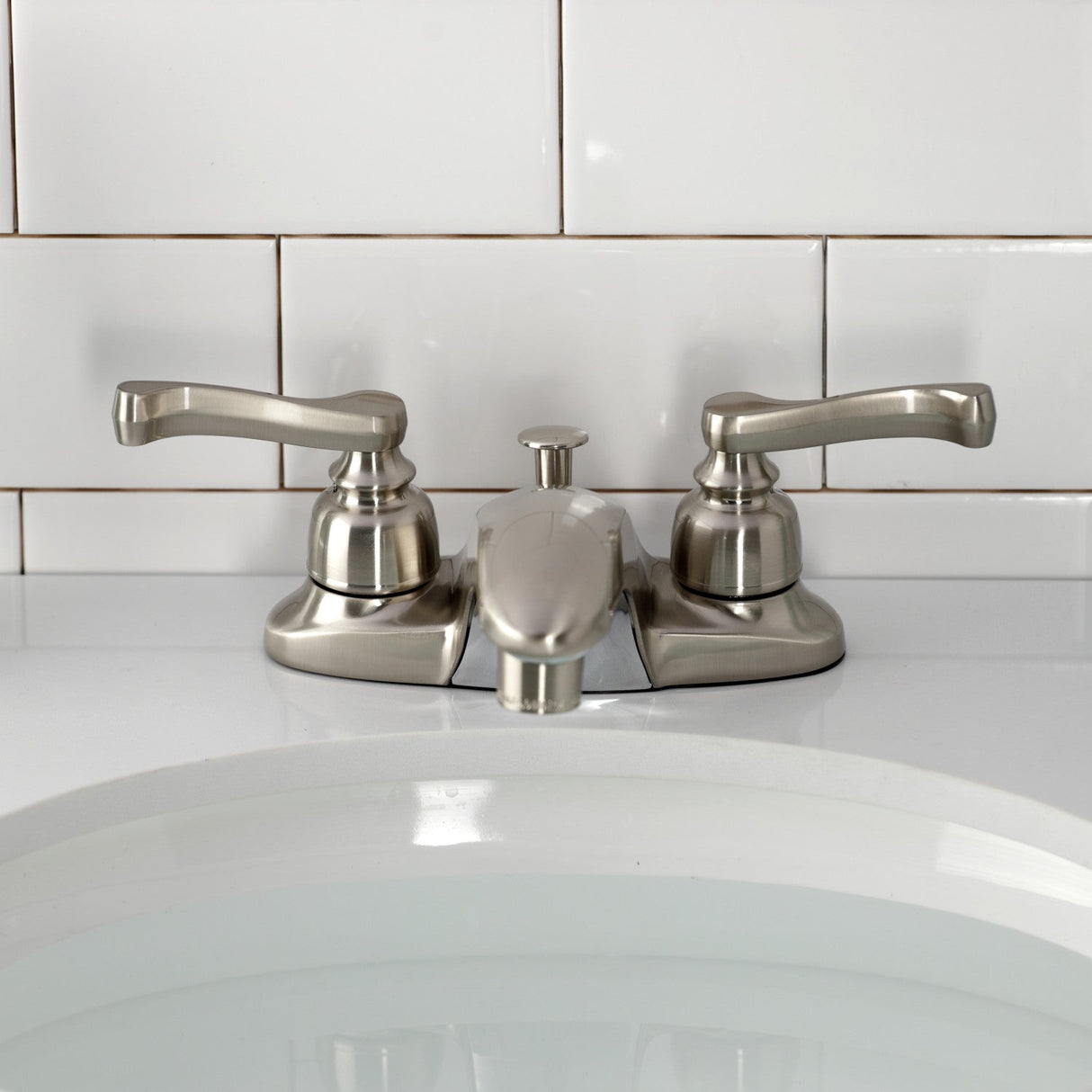 Royale GKB8628FL Two-Handle 3-Hole Deck Mount 4" Centerset Bathroom Faucet with Plastic Pop-Up, Brushed Nickel