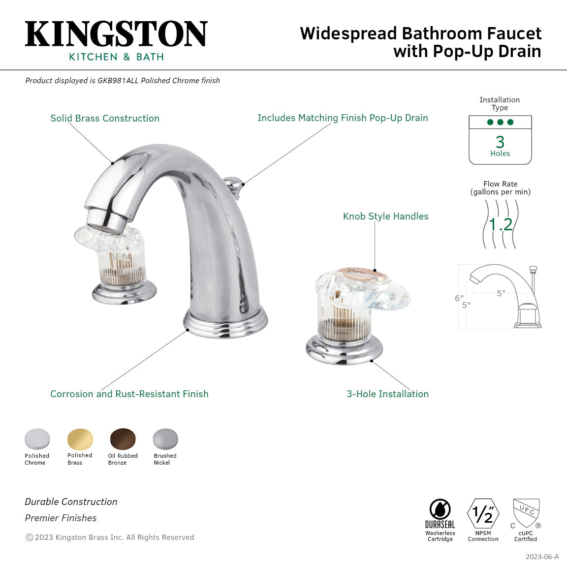 Victorian GKB985ALL Two-Handle 3-Hole Deck Mount Widespread Bathroom Faucet with Plastic Pop-Up, Oil Rubbed Bronze