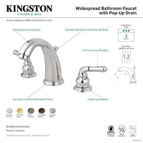 Magellan GKB988 Two-Handle 3-Hole Deck Mount Widespread Bathroom Faucet with Plastic Pop-Up, Brushed Nickel