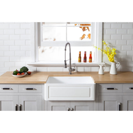 Arcticstone GKFA301810LD 30-Inch Solid Surface White Stone Apron-Front Single Bowl Farmhouse Kitchen Sink, Matte White