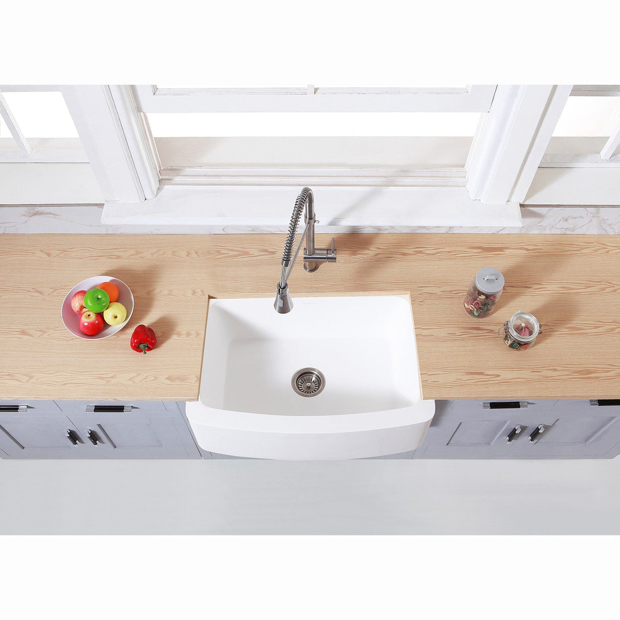 Arcticstone GKFA30229 30-Inch Solid Surface White Stone Apron-Front Single Bowl Farmhouse Kitchen Sink, Matte White
