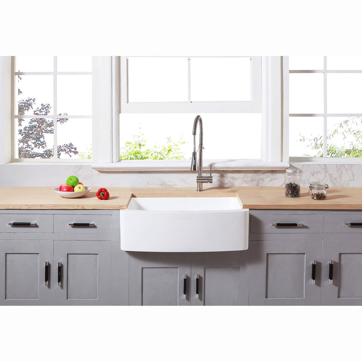 Arcticstone GKFA30229 30-Inch Solid Surface White Stone Apron-Front Single Bowl Farmhouse Kitchen Sink, Matte White
