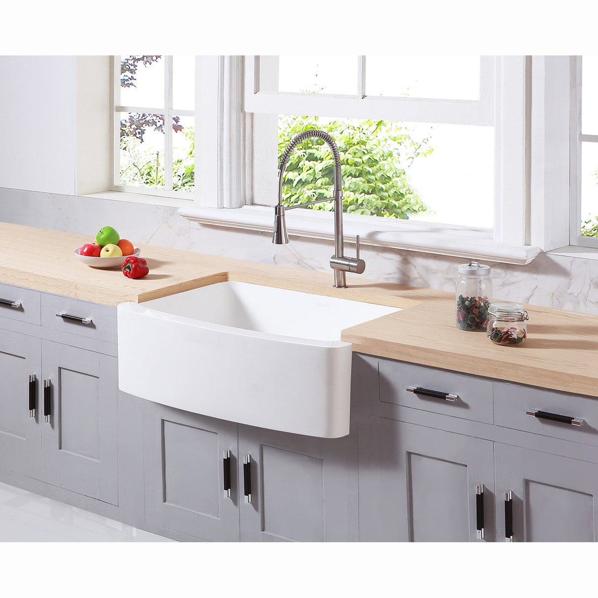 Arcticstone GKFA30229 30-Inch Solid Surface White Stone Apron-Front Single Bowl Farmhouse Kitchen Sink, Matte White